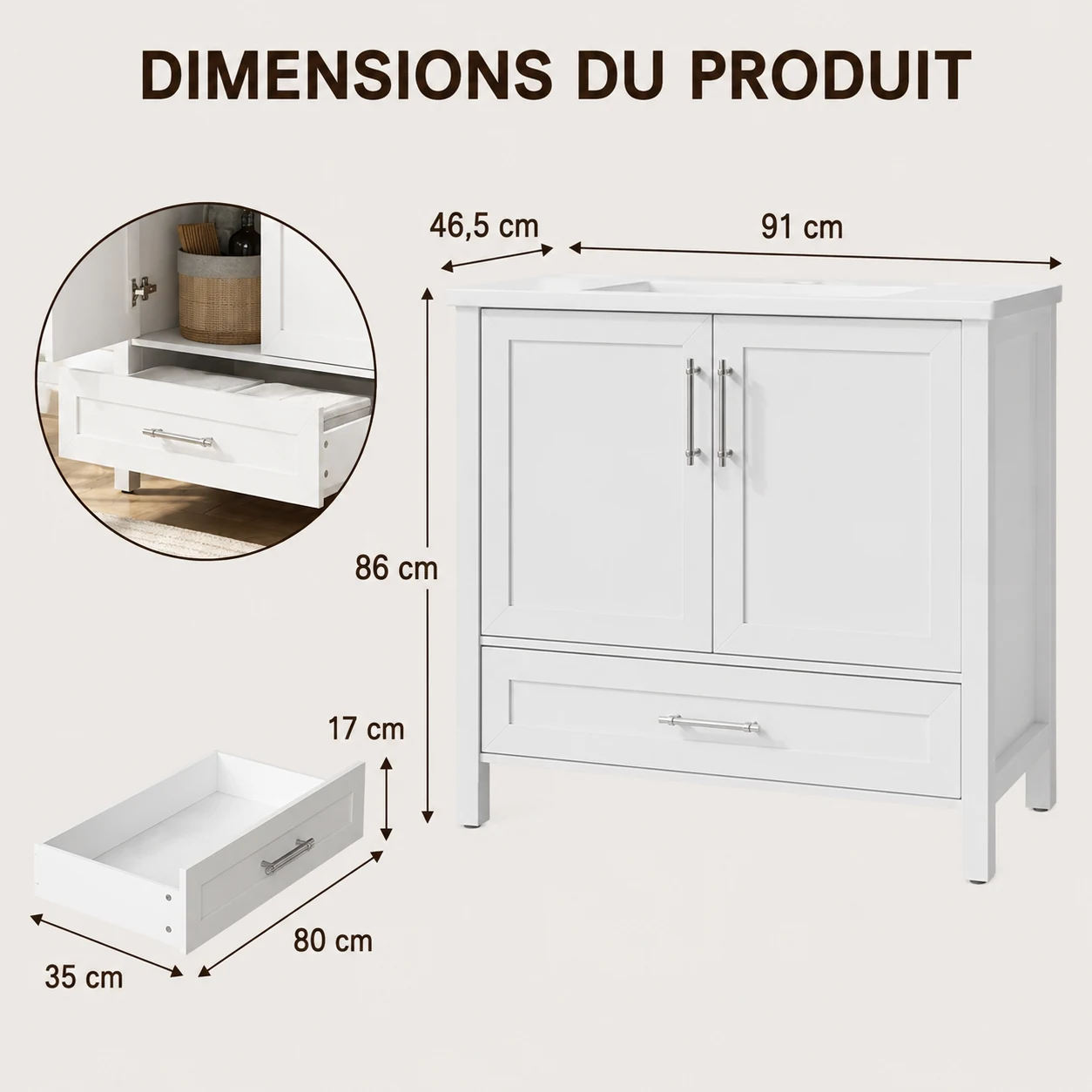 Meuble Vasque de Salle de Bain avec Grand Rangement