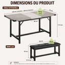 Table à Manger Extensible 4 à 6 Places avec 2 Bancs