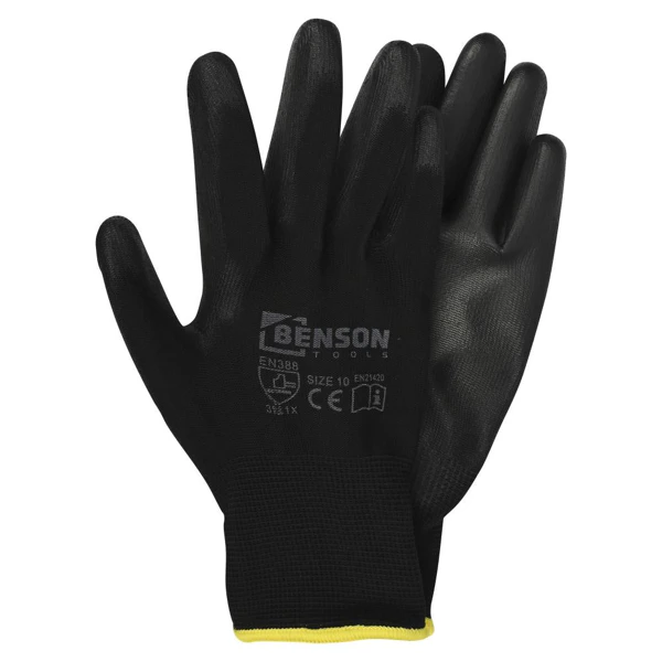 Gants de travail paume en PU noirs taille 10
