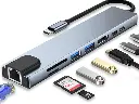 Adaptateur hub 8 en 1 avec 2 ports USB C et Thunderbolt