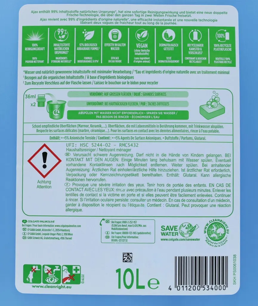 Nettoyant multi-usage Ajax parfum frais, bidon 10 L - 2