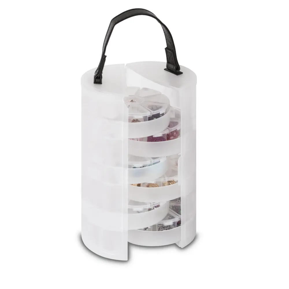 Boîte de tri ronde Rayher Ø 13 cm avec anse, 6 plateaux de 8 cases - 2