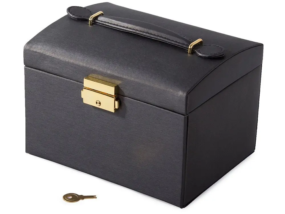 Coffret à bijoux en cuir écologique avec serrure à clé, noir - 3