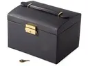 Coffret à bijoux en cuir écologique avec serrure à clé, noir - 3