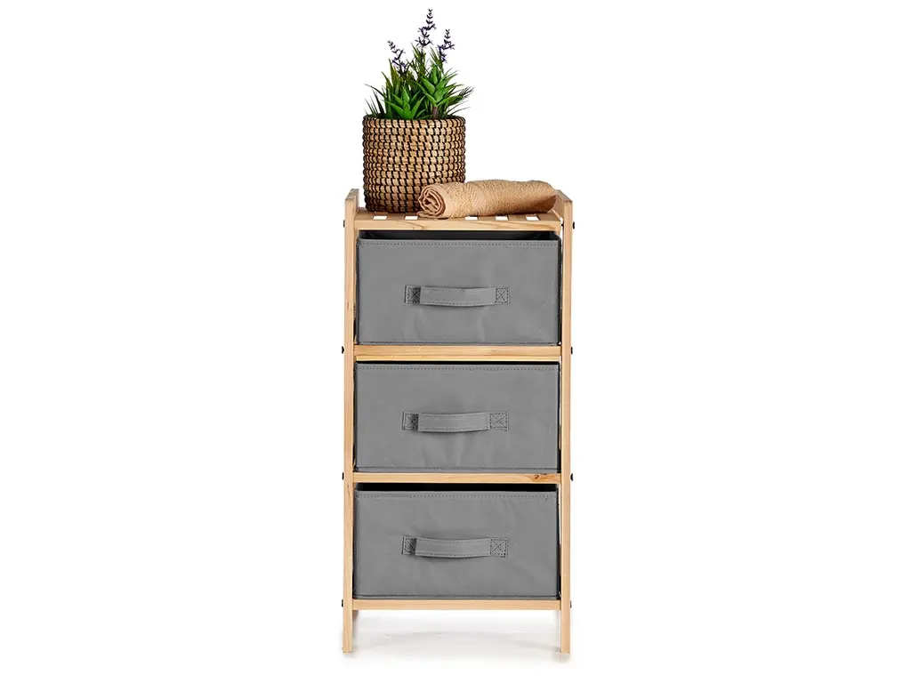 Étagère en bambou avec 3 tiroirs en tissu gris, 36 × 34 × 66 cm - 4