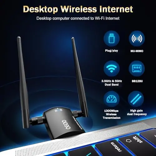 Adaptateur WiFi USB AC1300 QGOO — double antenne - 3