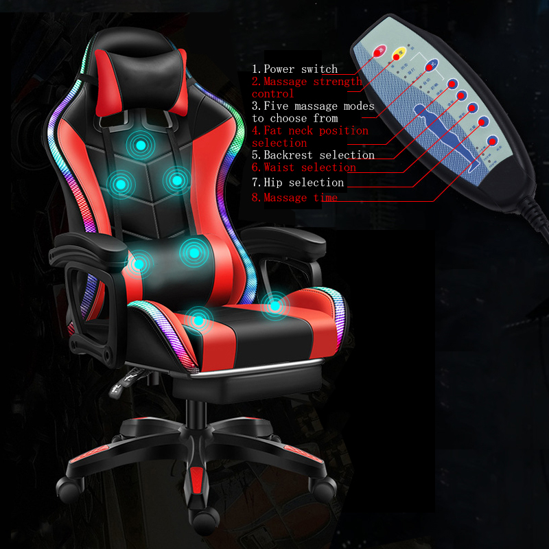 CHAISE GAMING avec LED Massage et repose pieds_4