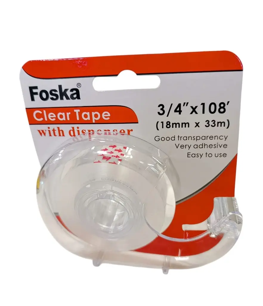 [STA0067-BCI-10T] T-STATIONERY TRANSPARENT ADHESIVE TAPE WITH DISPENSER FOSKA