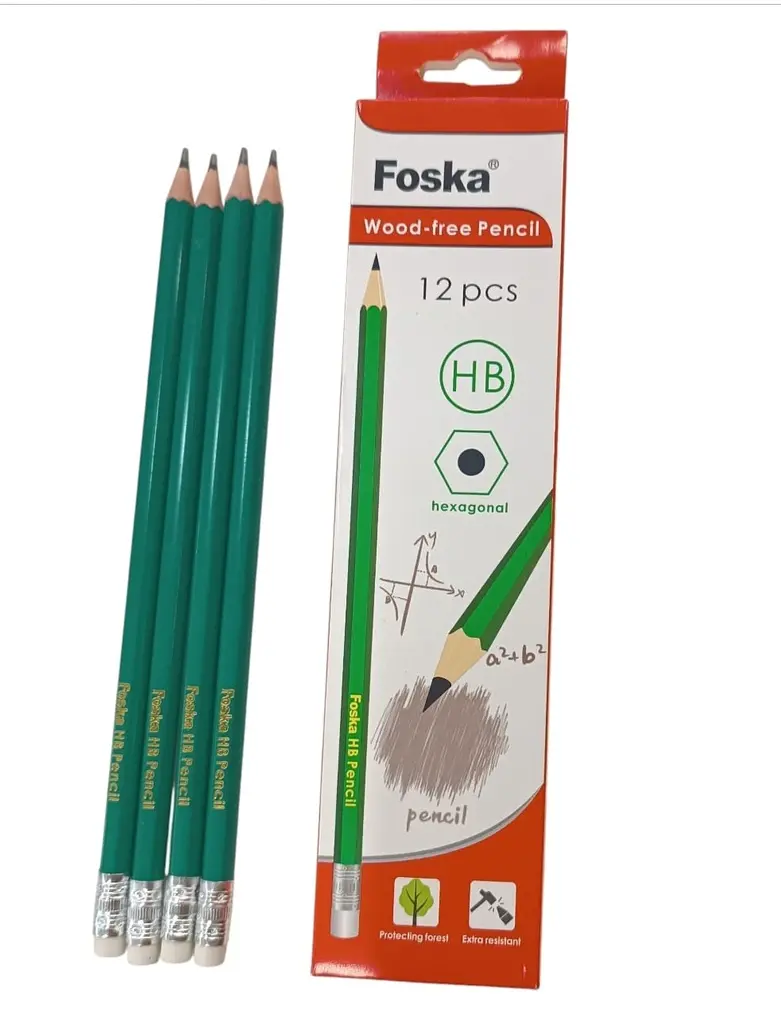 12PCS HB CRAYON A PAPIER SANS BOIS AVEC GOMME FOSKA