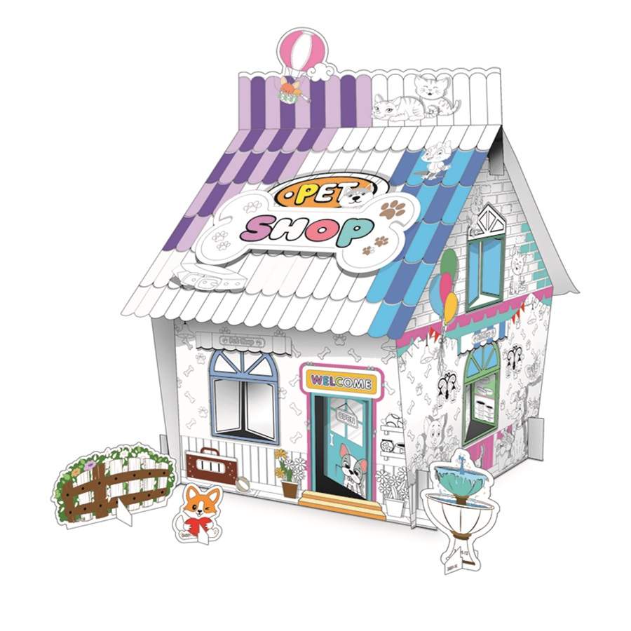 Graffiti happy Pet shop, 3D paper puzzle painting house.