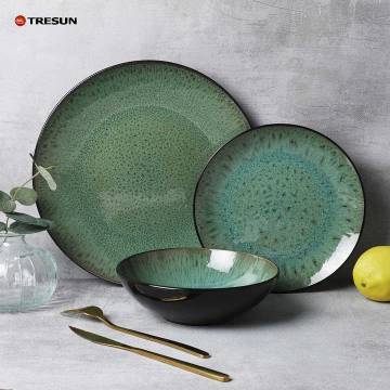 Reactive Glazed ceramic dinner set, 18 pieces for 6 people .