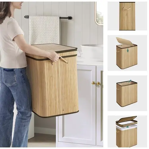 [00024269ZEN04] Panier à linge en bambou - deux compartiments 24269 