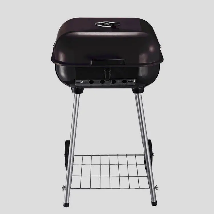 Enameled charcoal BBQ 50x50 cm, 71 cm height, on wheels