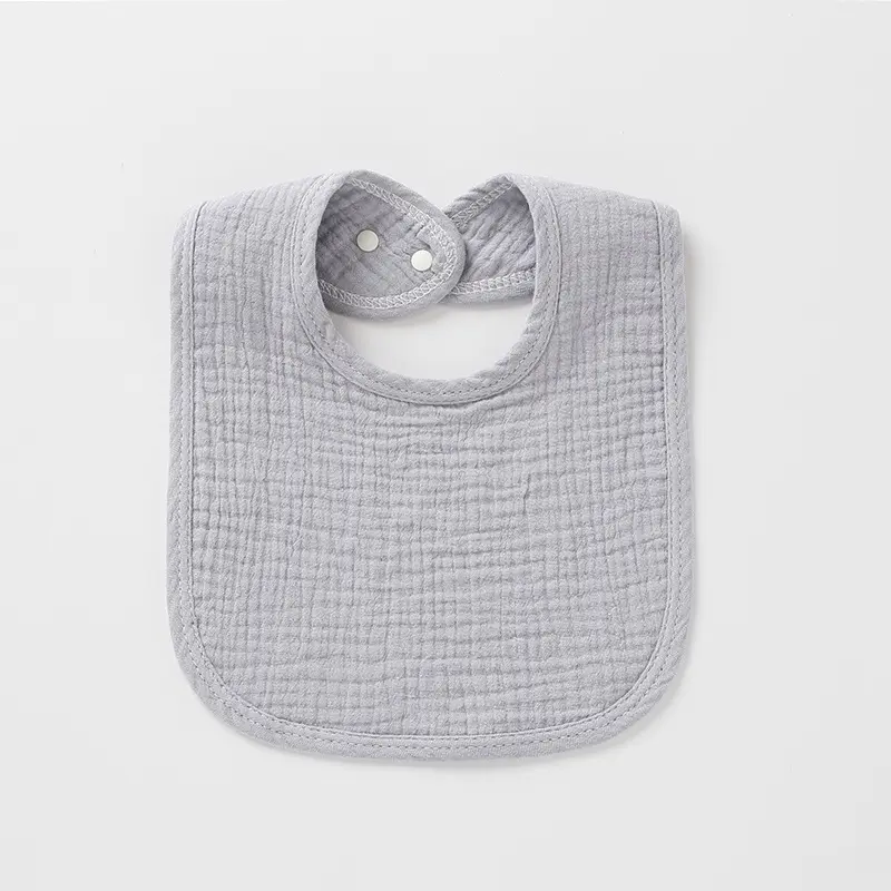 [YY-008 gris] Adjustable gray cotton muslin bib