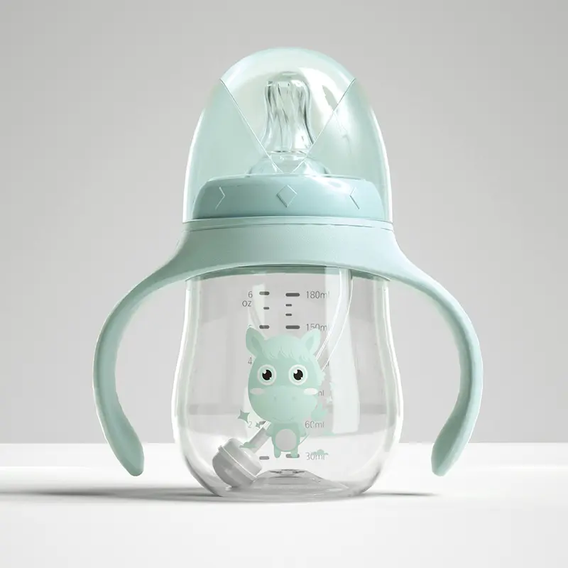 [YY-009/bleu] Transitional Blue Baby Bottle with Dual Lightweight Silicone Tips - 180 ml