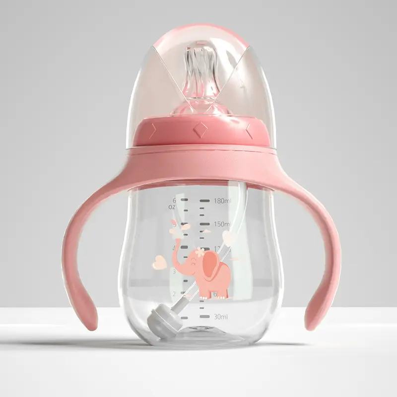 Transitional Pink Baby Bottle with Dual Lightweight Silicone Tips - 180ml
