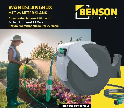 [015101 ZEN01-29] Benson Wandslangbox 25M Automatic Winding Hose Reel