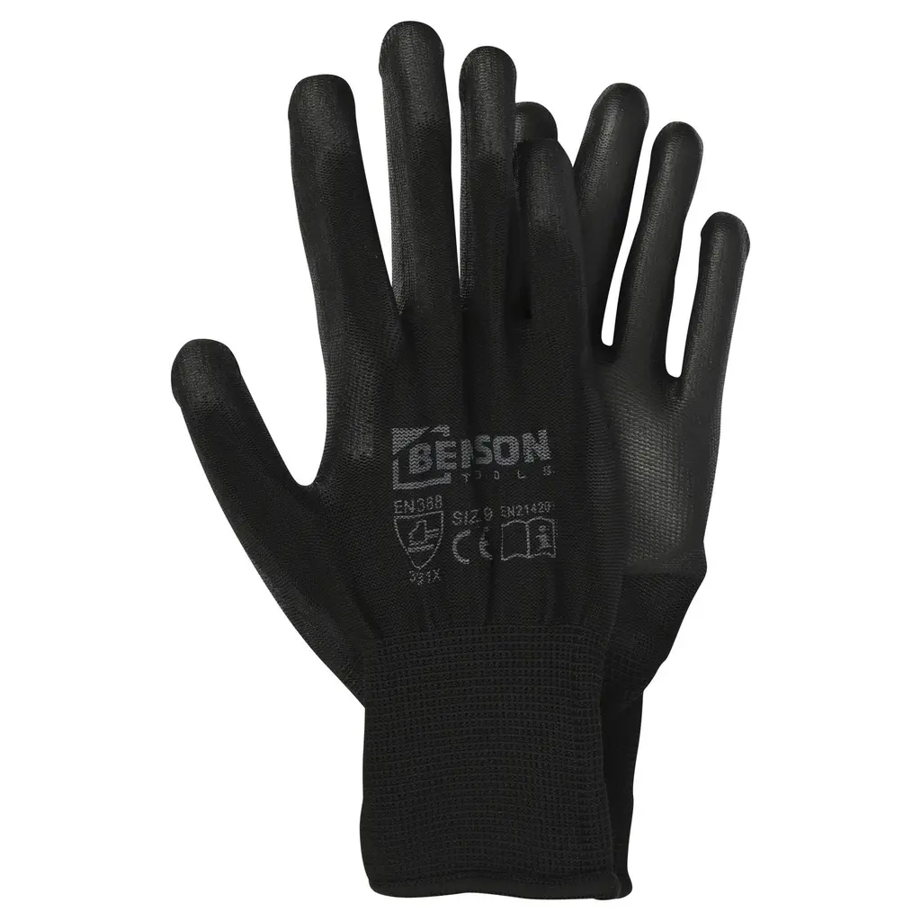 Black PU palm work gloves size 9
