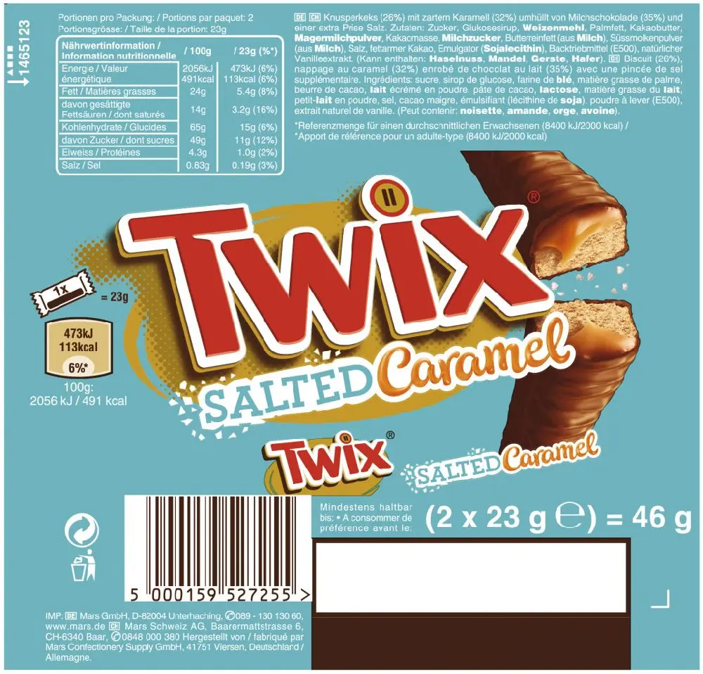 barre twix caramel beurre salé 46g 