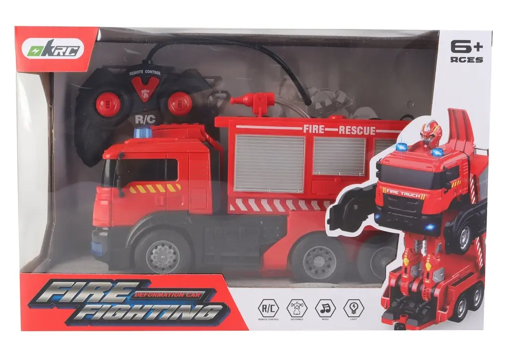 Camion de pompiers transformable télécommandé, robot et pulvérisation d'eau