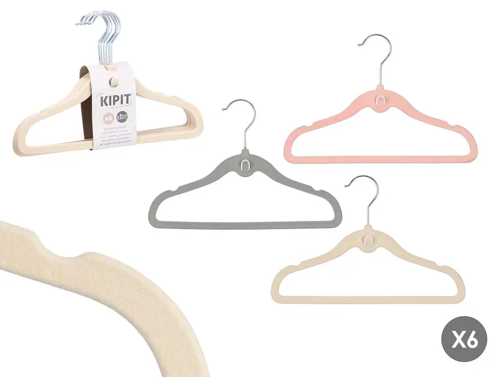 Set of 6 KIPIT cream velvet hangers for children