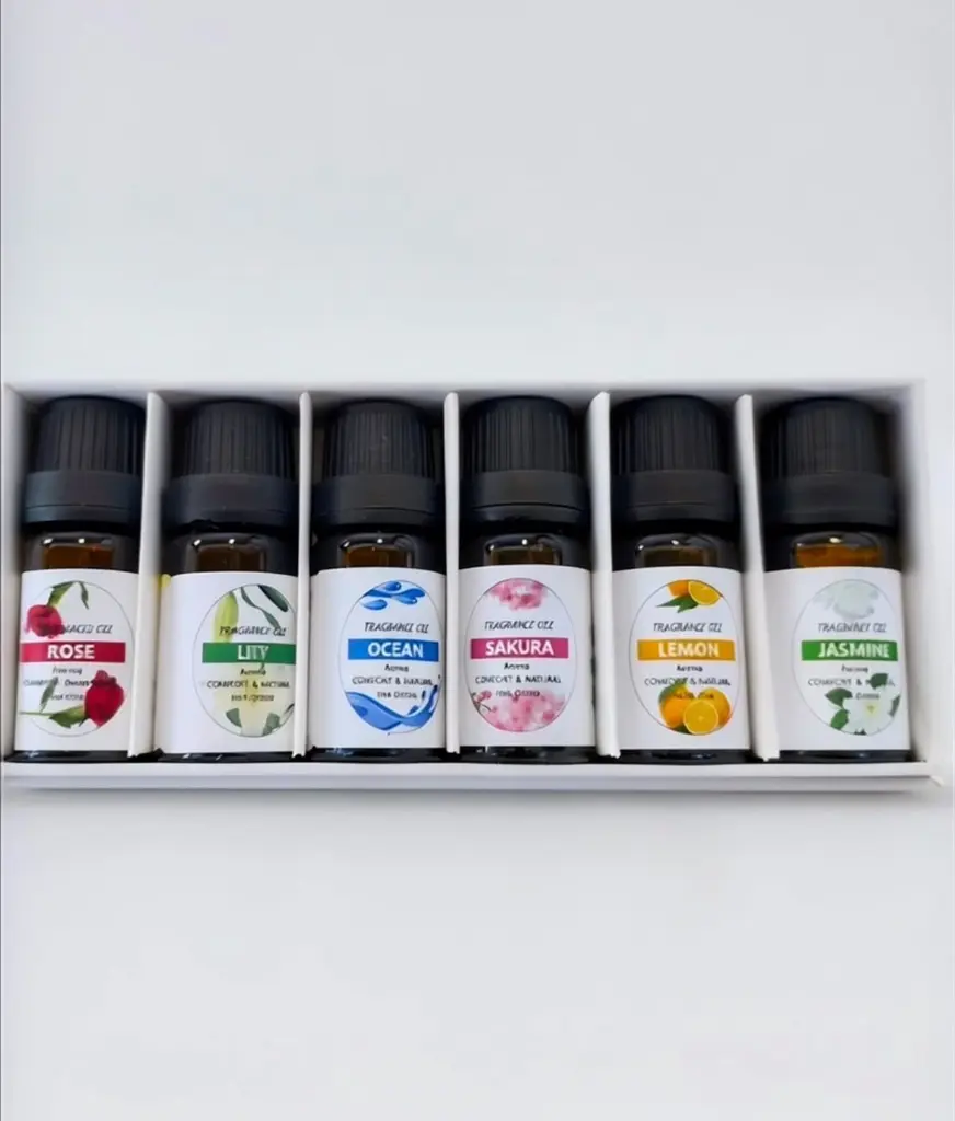 Coffret 6×10 ml huiles parfumées — Rose, Lily, Ocean, Sakura, Citron, Jasmin
