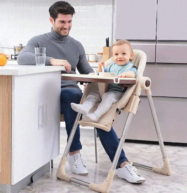 [CHSEHT-BGE] Foldable Baby High Chair Beige with Removable Tray and Height Adjustment