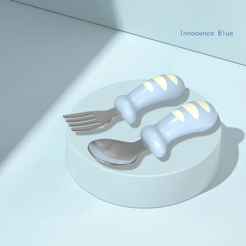 Baby blue cutlery with ergonomic silicone handle
