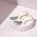 [YY-007/rose] Baby pink cutlery with ergonomic silicone handles