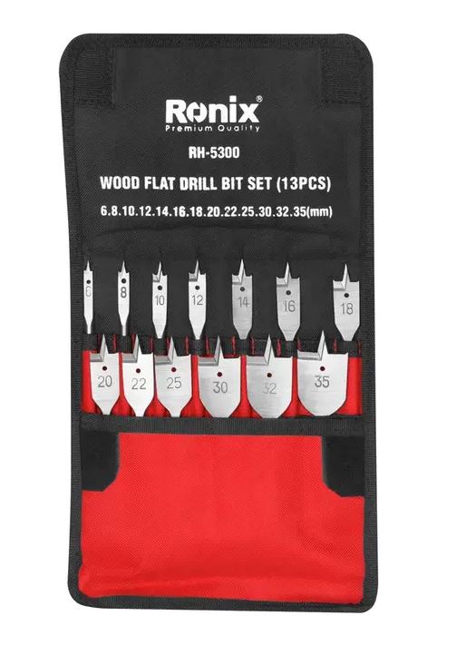 RONIX  Jeu de forets plats à bois (13 pièces) (6.8.10.12.14.16.18.20.22.25.30.32.35) RH-5300