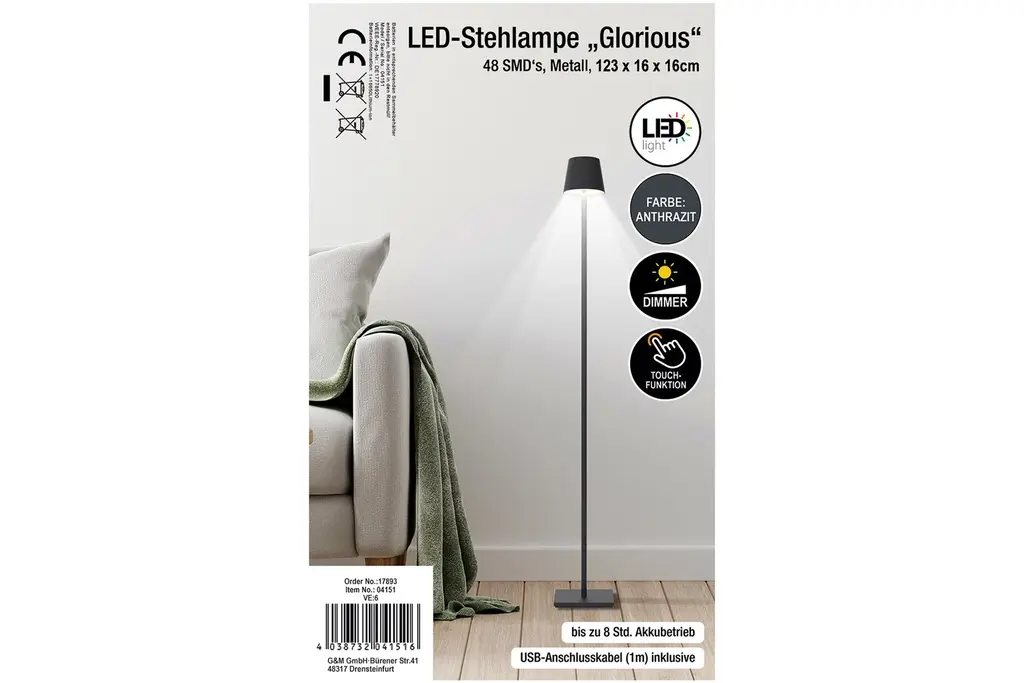 Lampadaire LED Glorious 118x16x16cm 