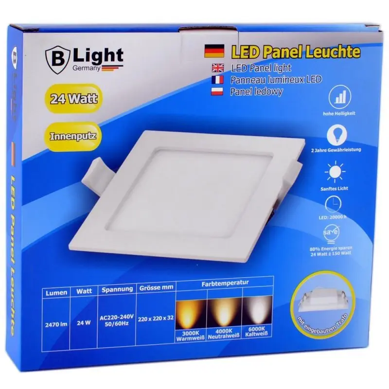 Built -in LED panel - 24 watts - square