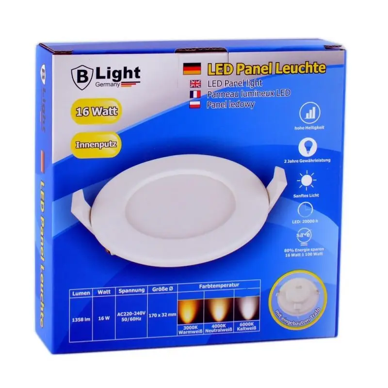 Panneau LED encastrable - 16 watts - rond blanc