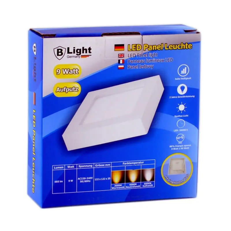 Panneau LED en saillie - 9 watts - carre
