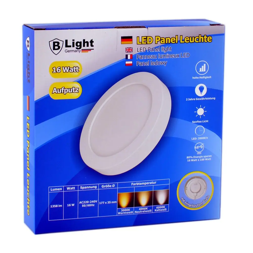 Panneau LED en saillie - 16 watts - rond 