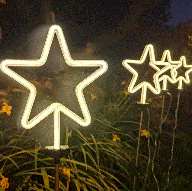 [T-N02] SOLAR NEON STARS ON STAKE - SET OF 4