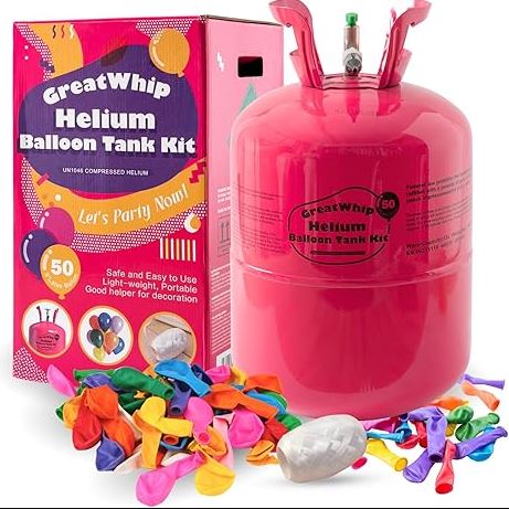 HELIUM BALLOON TANK KIT with 50*9" Latex Balloons & Ribbon