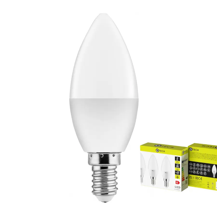 LOT DE 3  Ampoule LED G-TECH, C37, E14, 5,0 W, 400 lm, 3000