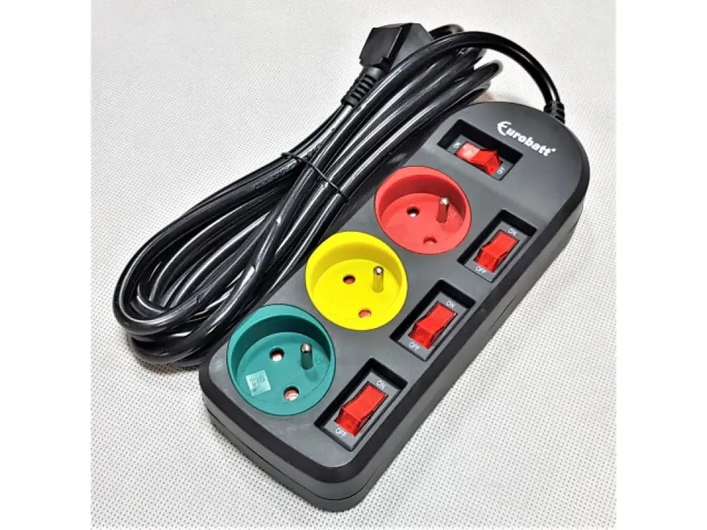 [YL-2024_3m Black ZEN33] Extension cord 3 sockets, pin and rod 3 m
