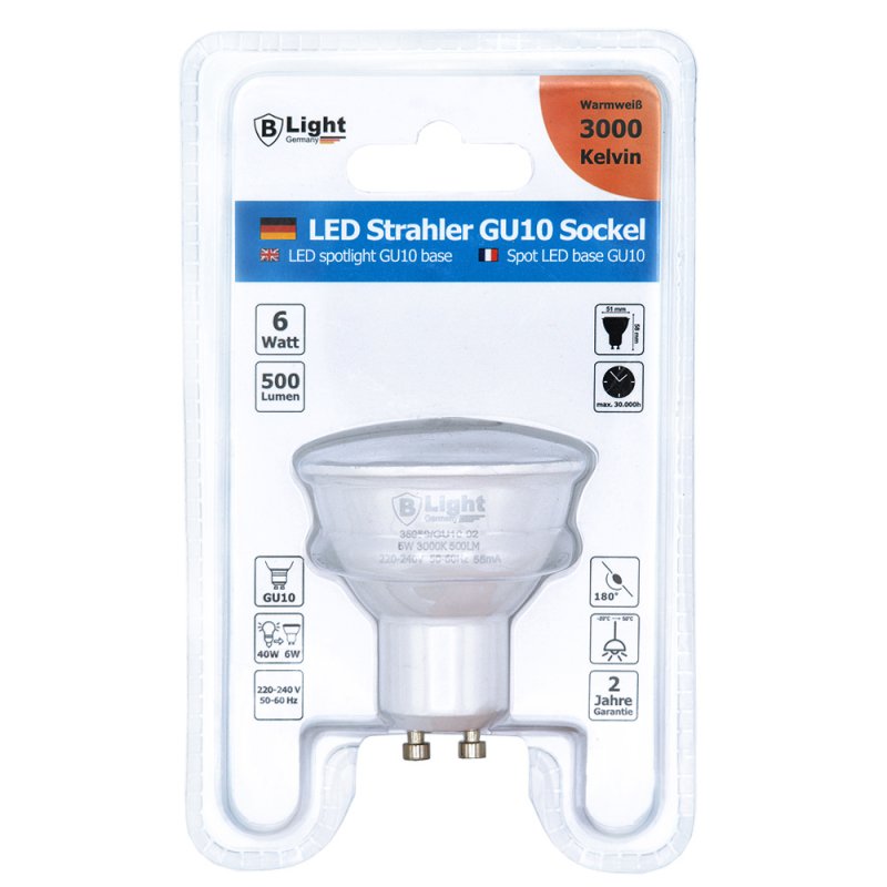 Spot LED GU10 - 5 watts - blanc chaud (3000 K)
