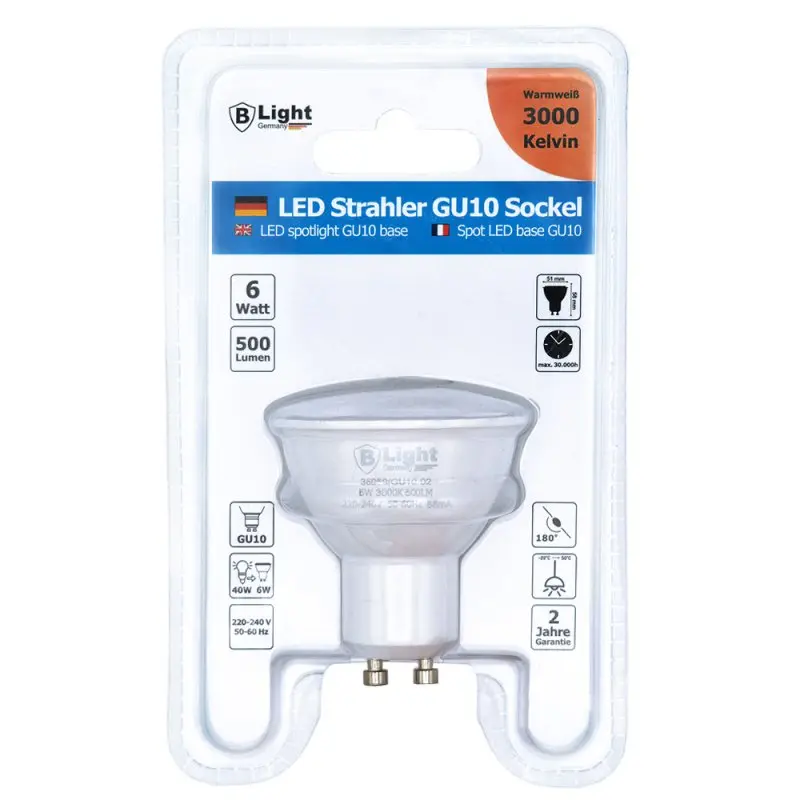 Spot LED GU10 - 5 watts - blanc chaud (3000 K)