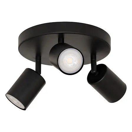 Vico triple ceiling light, black metal, 20 cm diameter