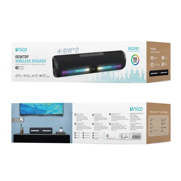 Enceinte Bluetooth LED 12 W, grande barre de son 