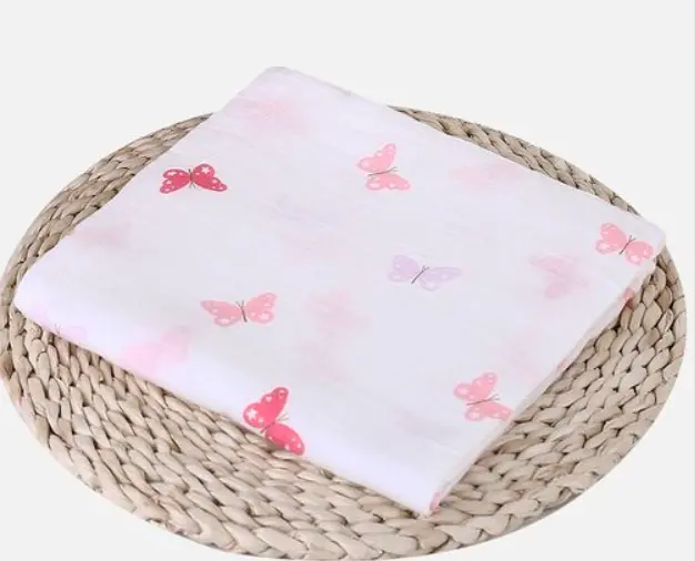 [YY-003/1] Grande couverture multifonction en mousseline de coton bio Papillons