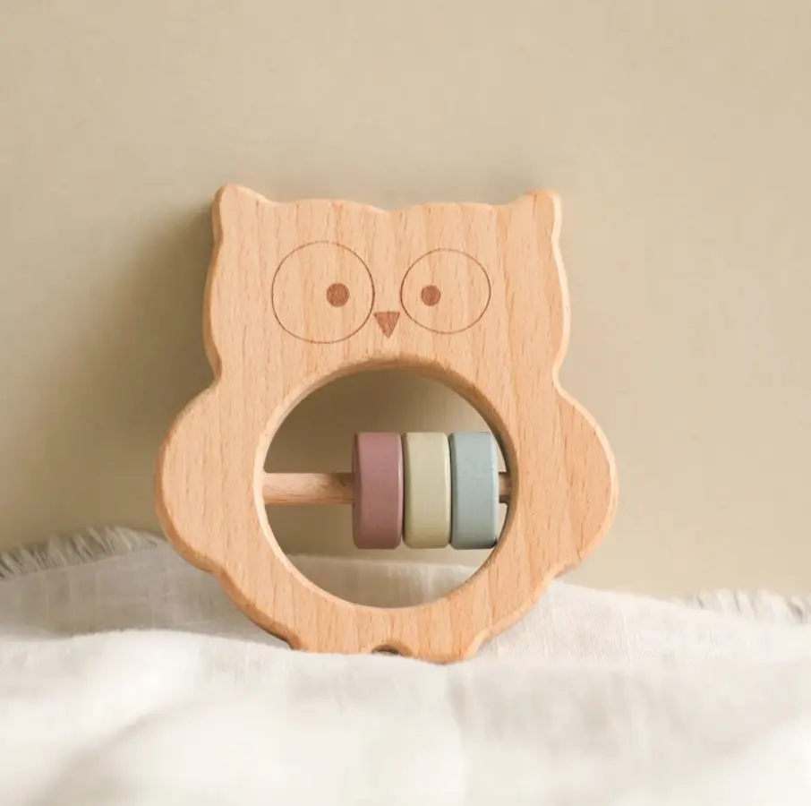 [YY-013/2] 100% natural beech wood sound owl rattle