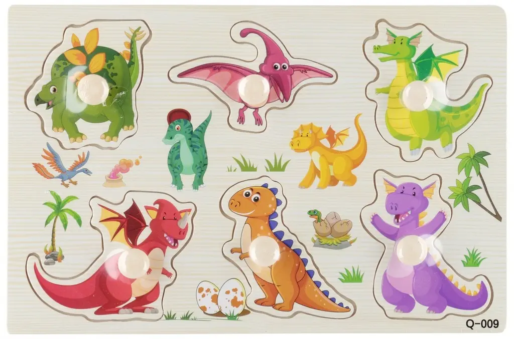 Puzzle dinosaure en bois 6 pc