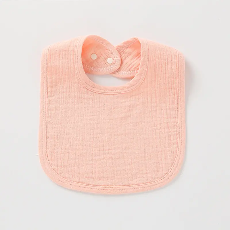 [YY-008Rose] Joli bavoir rose ajustable en mousseline de coton