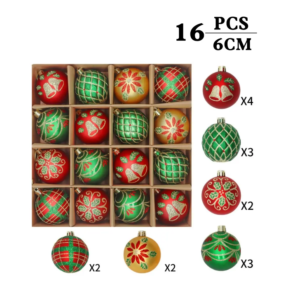 RED AND GREEN CHRISTMAS DECORATIONS 16PC