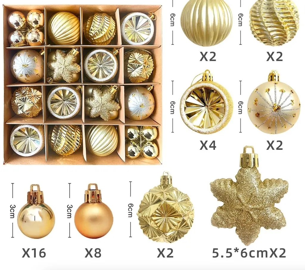 GOLDEN CHRISTMAS DECORATIONS 38PC