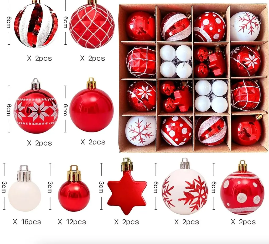 RED AND WHITE CHRISTMAS DECORATIONS 42PC